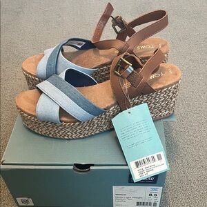 TOMS Willow Light Blue and Brown Wedge Sandals